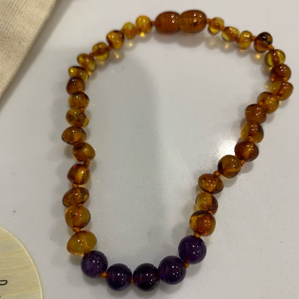 Polished Cognac Amber & Amethyst Anklet